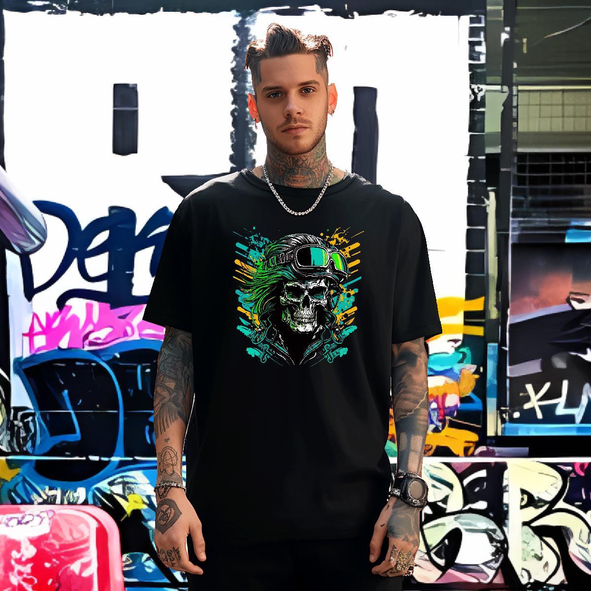Designer T Shirts Men 100% Cotton 230g skull Spring Summer Custom Printed Short Sleeve O-Neck Men Tees New Top Tees