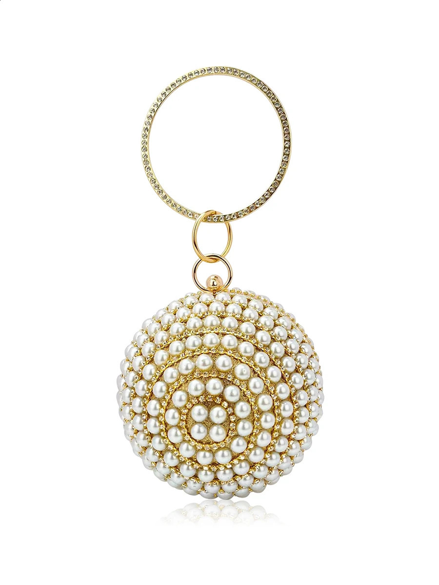 Round pearl clutch wallet handbag ious and elegant evening bag ring womens bride wedding party 240823