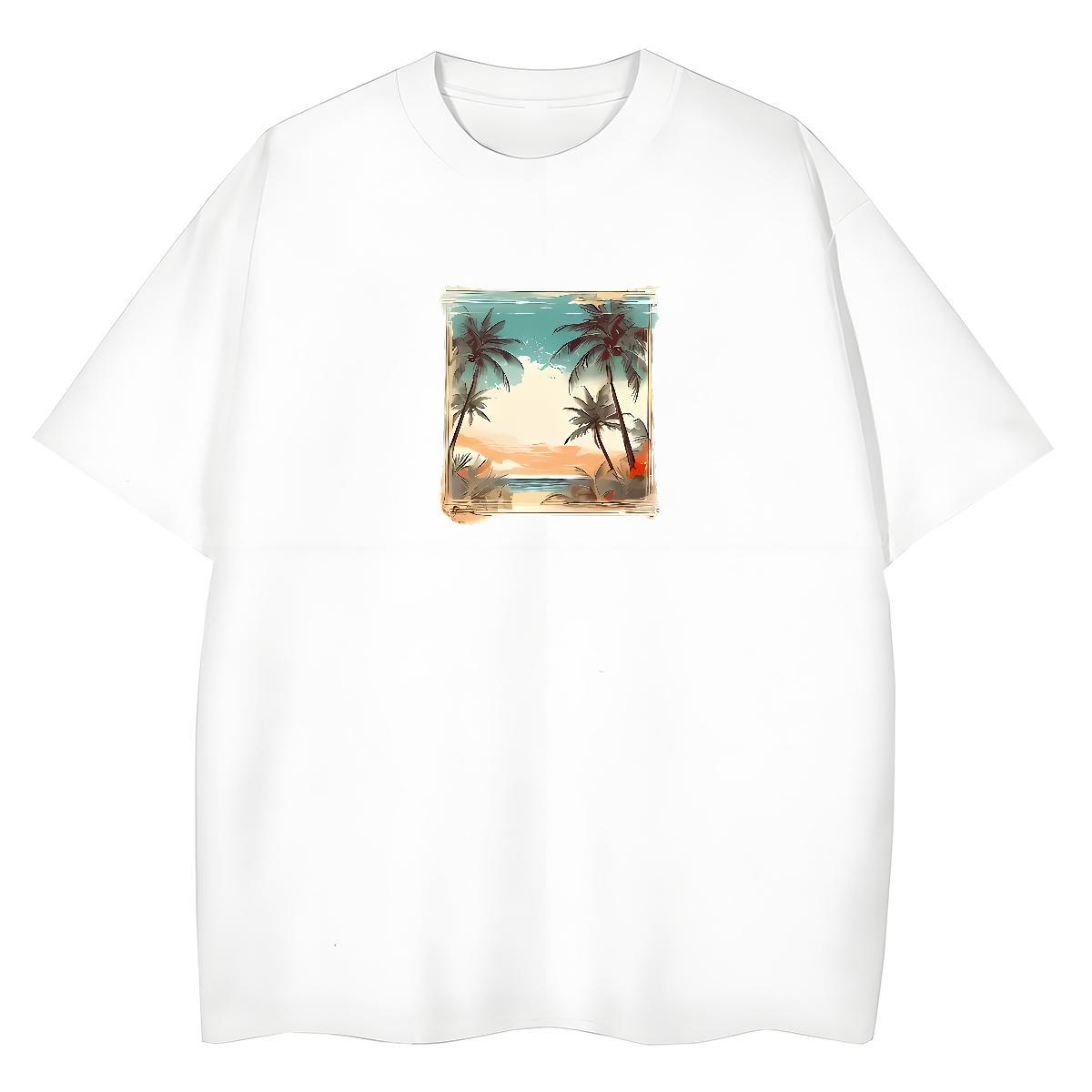 Free Shipping Men Tees sun Beach 230g Pure Cotton Clothes Round Neck Short Sleeve High Quality Man T Shirts Plus Size Cartoon