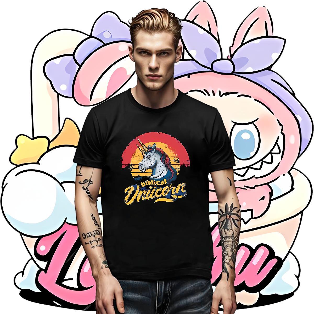 2024 Summer Men Tshirts horse Casual 230g Cotton Tops Shirt Breathable Crew Neck Unisex T shirt Oversized