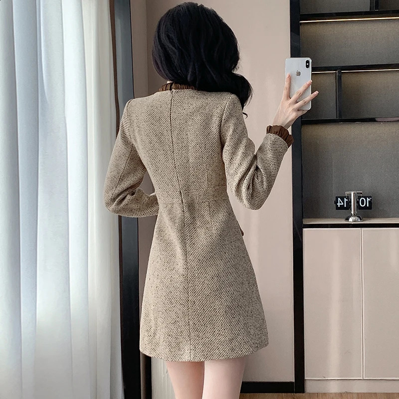 Autumn Fashion Women Tweed Dress Long Sleeve short vestidos de fiestas elegante mujer robes evening dress elegante 240824