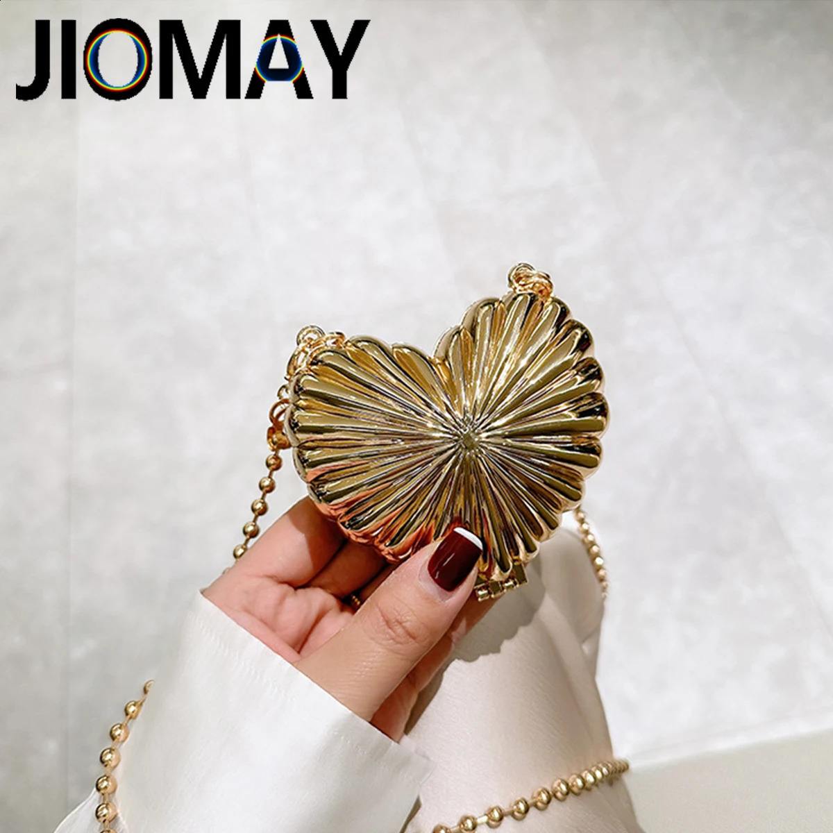 JIOMAY Heart Mini Gold Bag for Women Handbag Metallic Crossbody Party Wedding Coin Lipstick Evening Purses Tote 240824