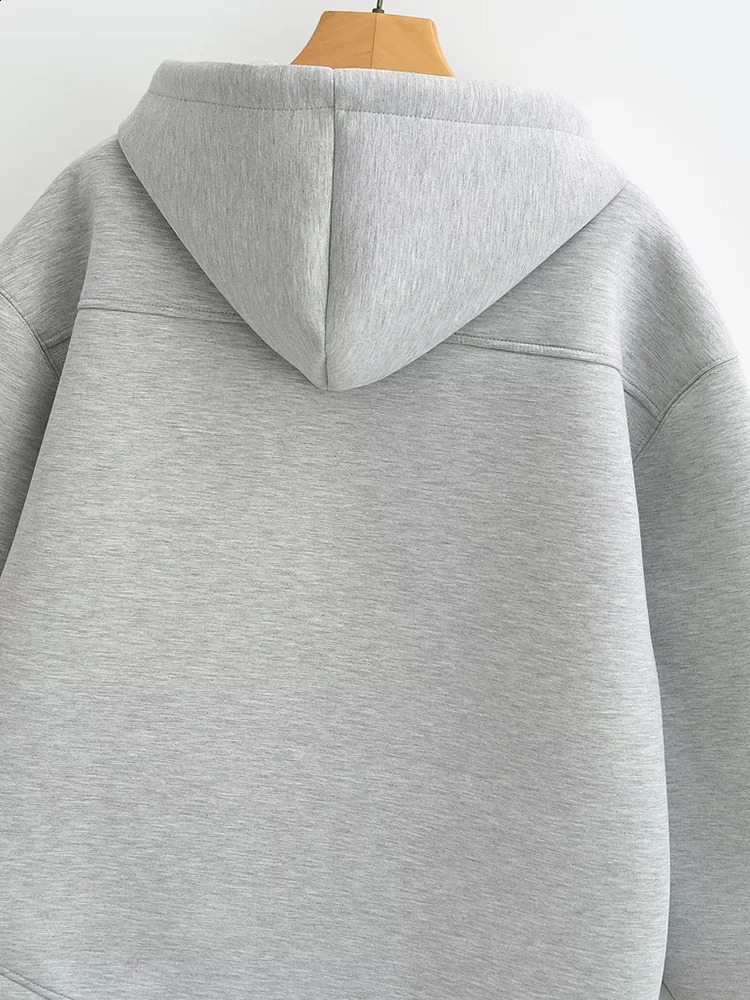 Winter Women Fashion Casual Zipper Hoodie High Vintage Street Style Solid Long Sleeve Pockets Loose Outerwear Top 240824