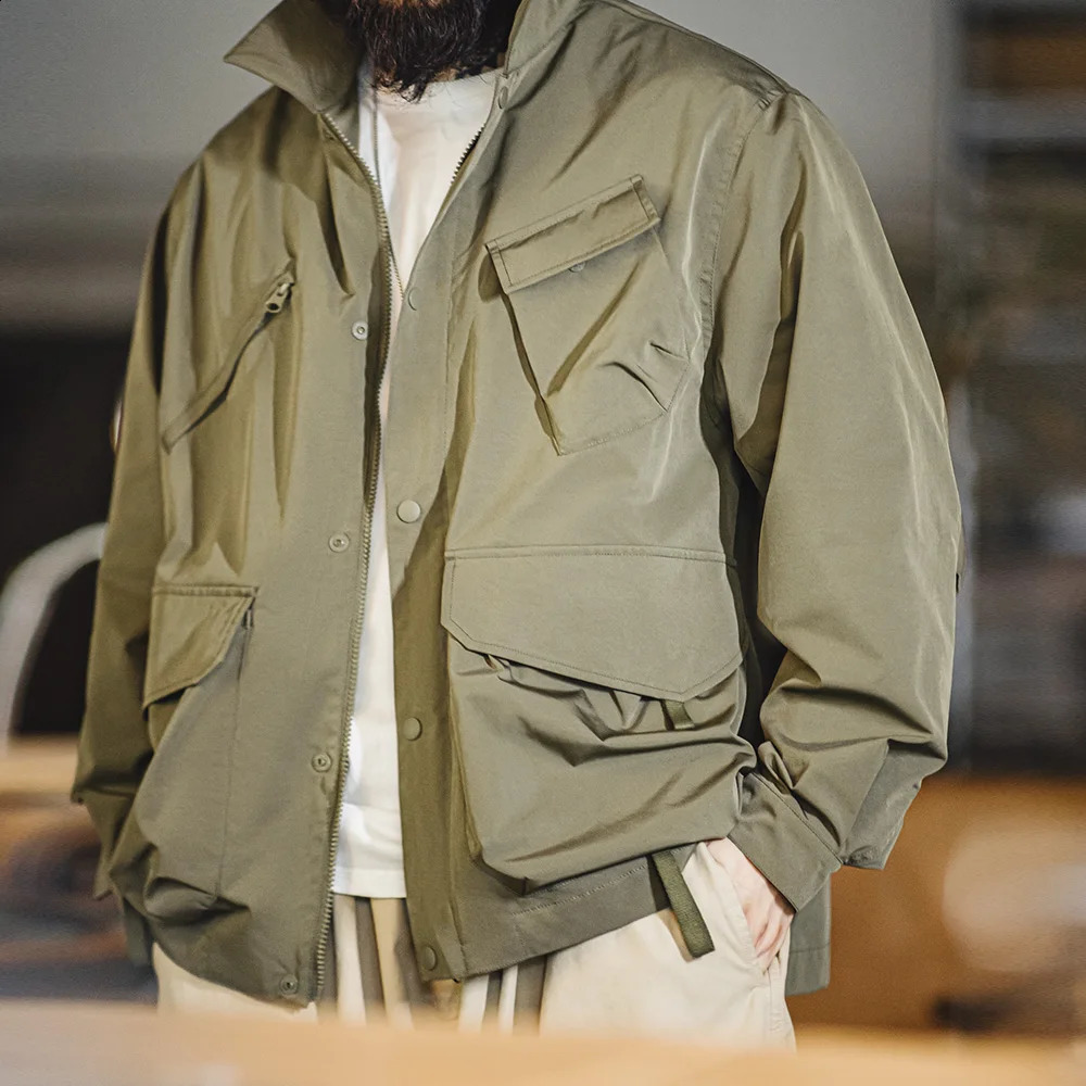 Maden Mens Urban Outdoor Large Pockets Green Jackets Amekaji Camping Loose Casual Lapel Jacket Windbreak Hiking Coats 240824