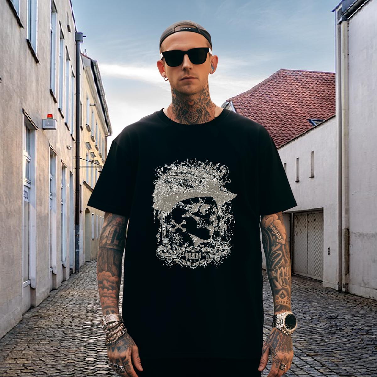 Popular T-Shirts 230g 100% Cotton skull Daily Outfit Oversized 4XL Breathable Soft Men Tees Wholesale Clothes