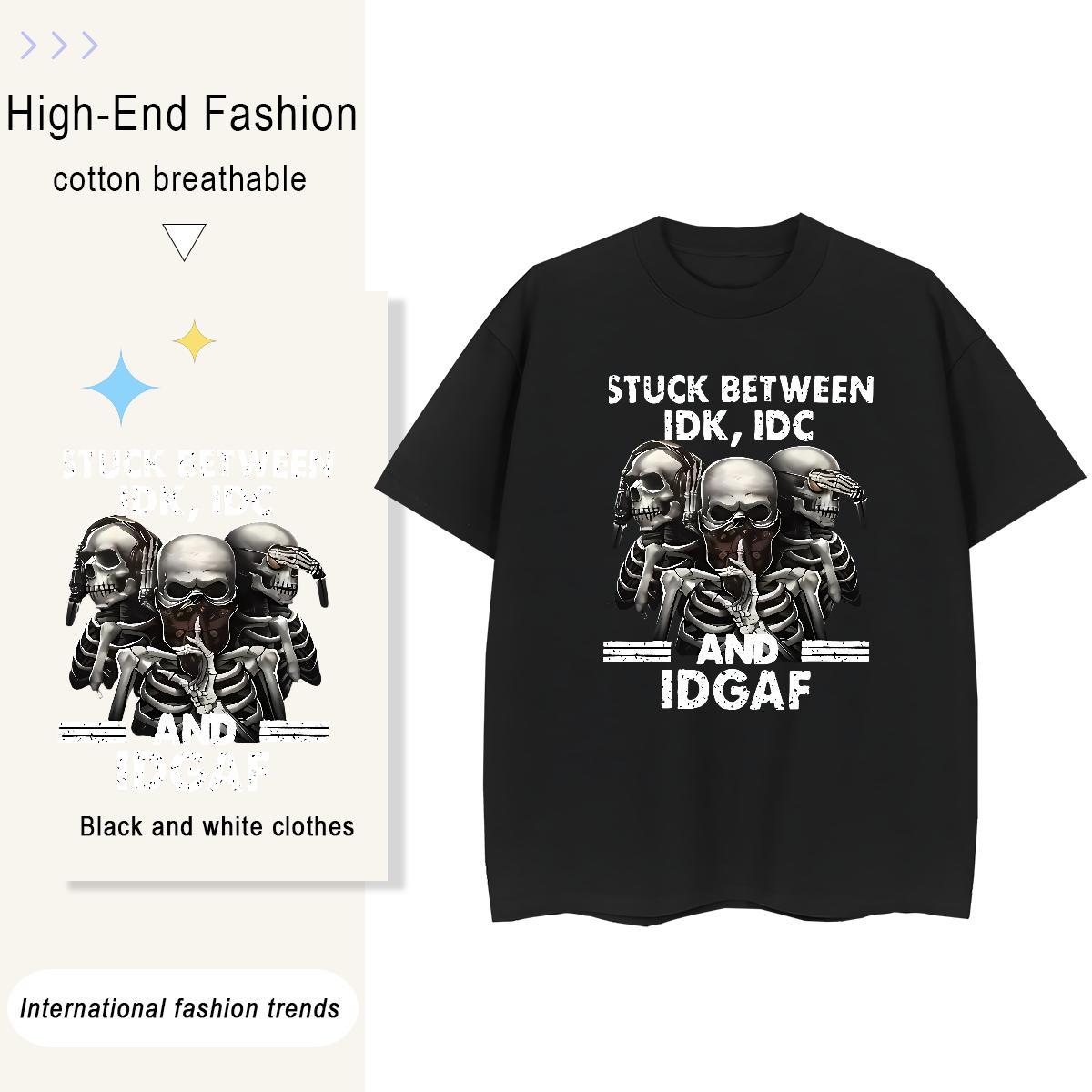Wholesale Men T Shirts 230g 100% Cotton skull High Street Hip Hop Custom Cartoon Breathable Crew Neck Men Tops Tees Fashion Designer Clothings