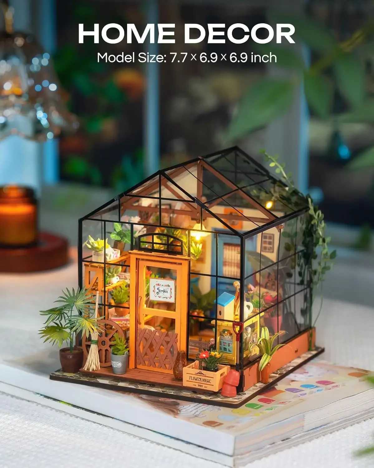 Robotime Rolife DIY Wooden Miniature Dollhouse Greenhouse Handmade Doll House Kitchen With Furniture Toys For Children Lady Gift M240824