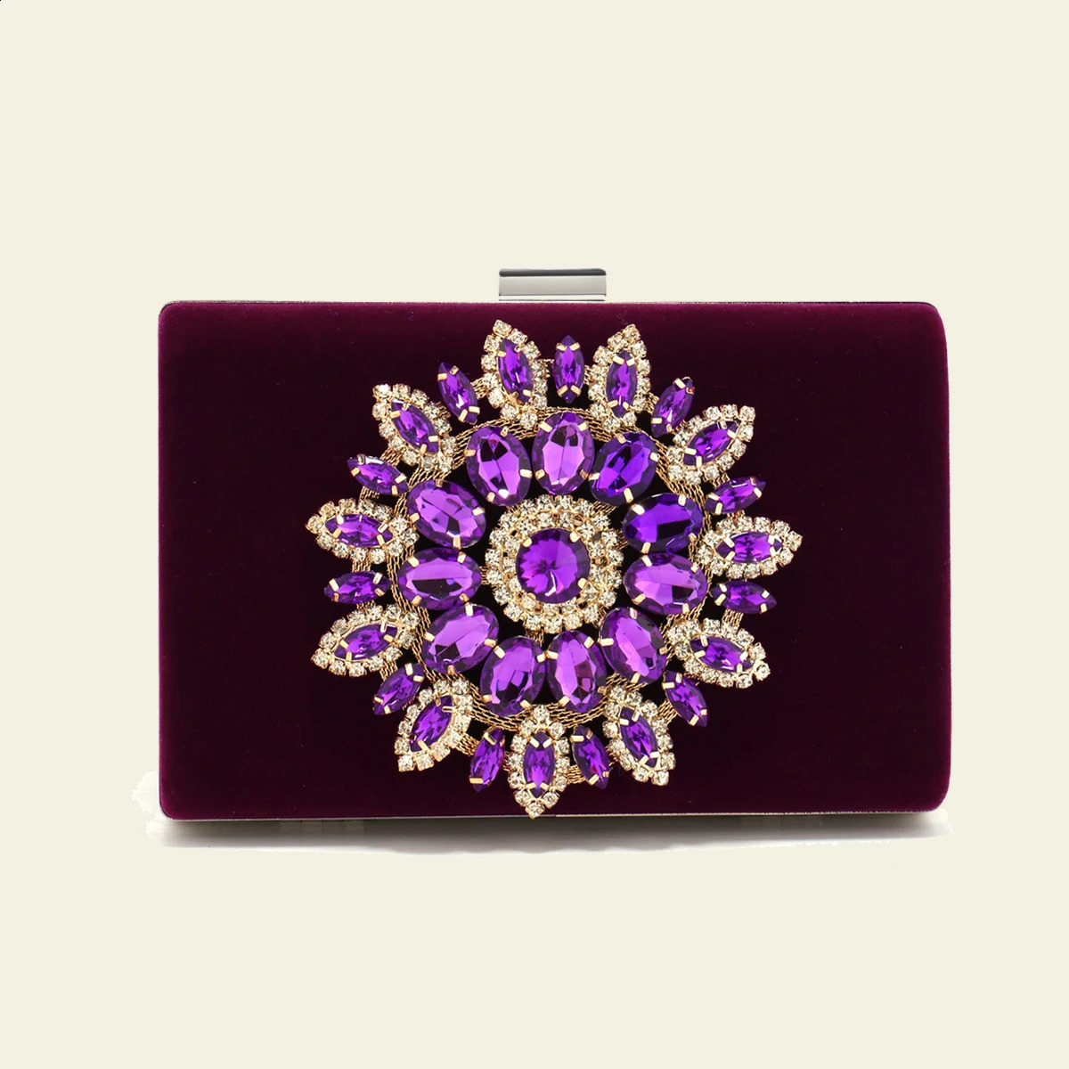 Purple Color Women Evening Bags Flower s Clutch Bag Velvet Flap Fashion n Party Event Diamonds Shoulder Ch 240824Z