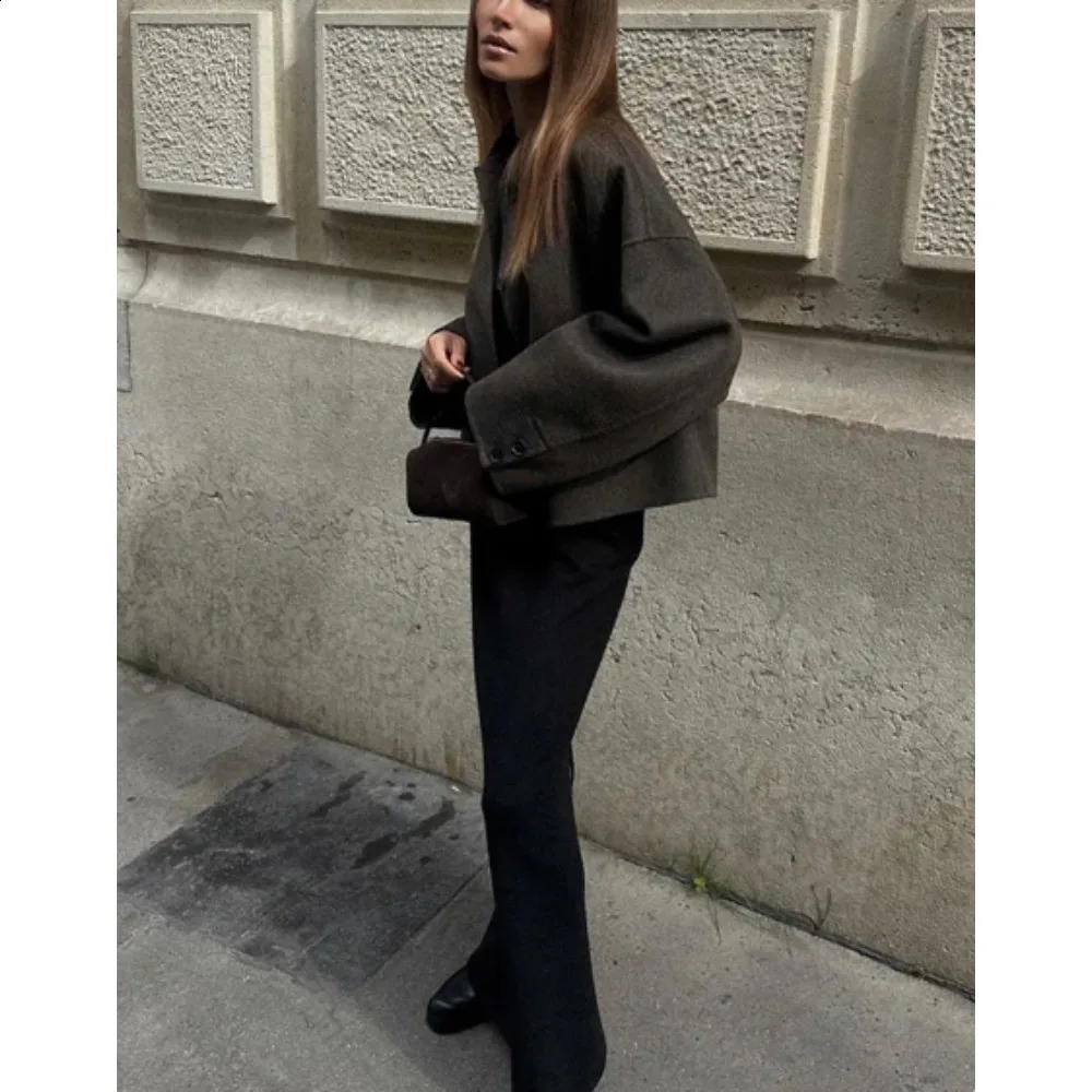 Stylish Womens Twotone Wool Coat for Women 2024 Warm Chic Singlebreasted Pocket Jacket Casual Slimfit Lapel 240824
