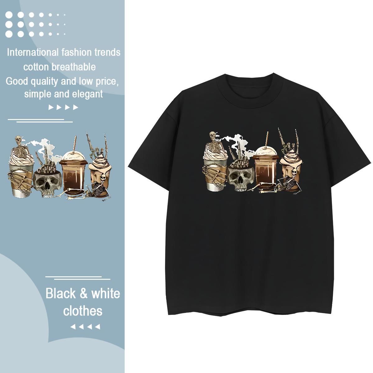 Loose Men T Shirts 230g Pure Cotton skull Daily Outfit Oversized 3XL 4XL Crew Neck Breathable Tshirt for Man Woman New Wear