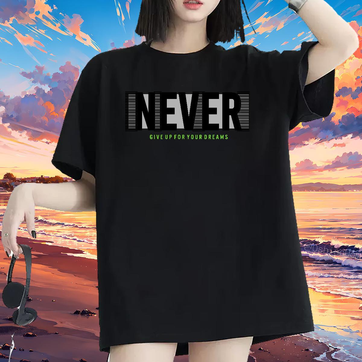 Loose fit Woman Tshirt 100% Cotton 230g never Daily Outfit T-Shirts for Women Short Sleeve O-Neck Cartoon Print Clothes