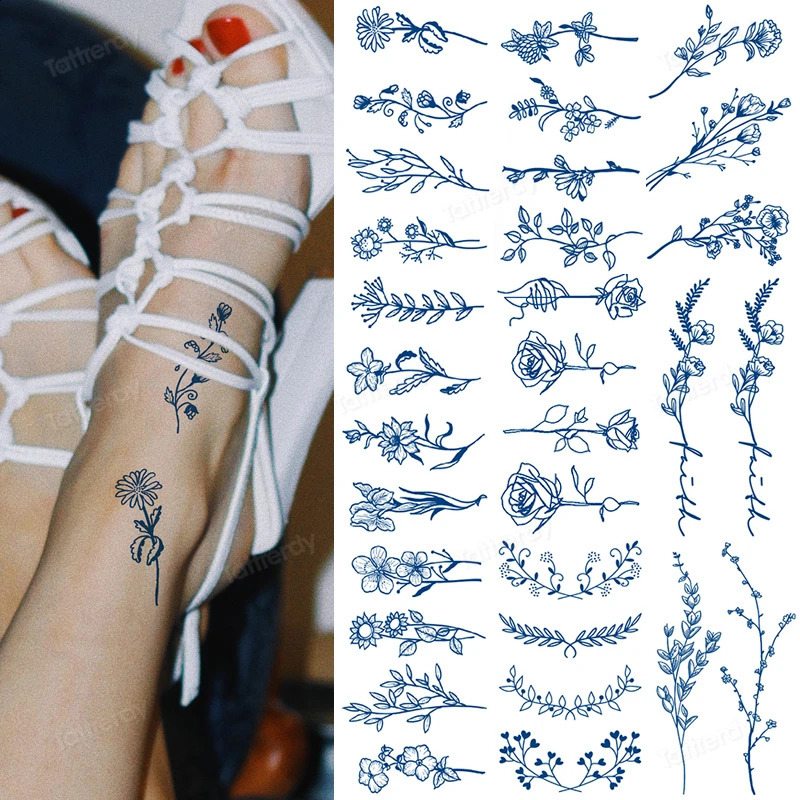 10 pieces/batch semi anent temporary tattoo juice ink long-lasting waterproof small fake tattoo stickers wholesale daisy roses 240823