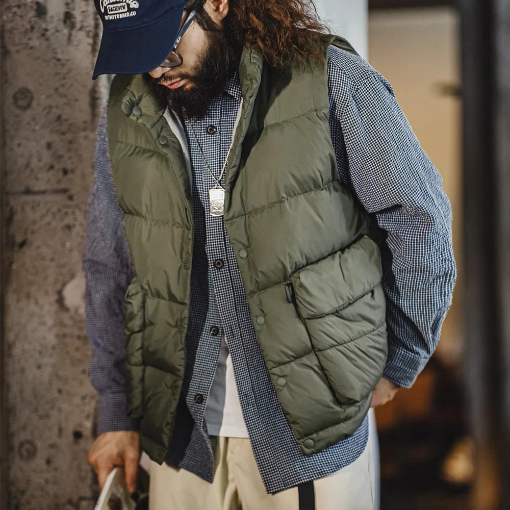 Maden Mens 90% White Duck Down Waistcoat Casual Light Warm Standup Collar Vest Autumn Amekaji Oversize Thick Jacket 240824