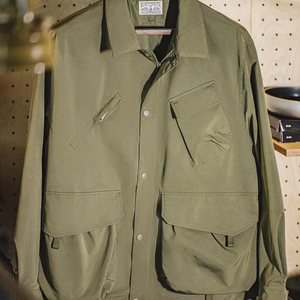 Maden Mens Urban Outdoor Large Pockets Green Jackets Amekaji Camping Loose Casual Lapel Jacket Windbreak Hiking Coats 240824
