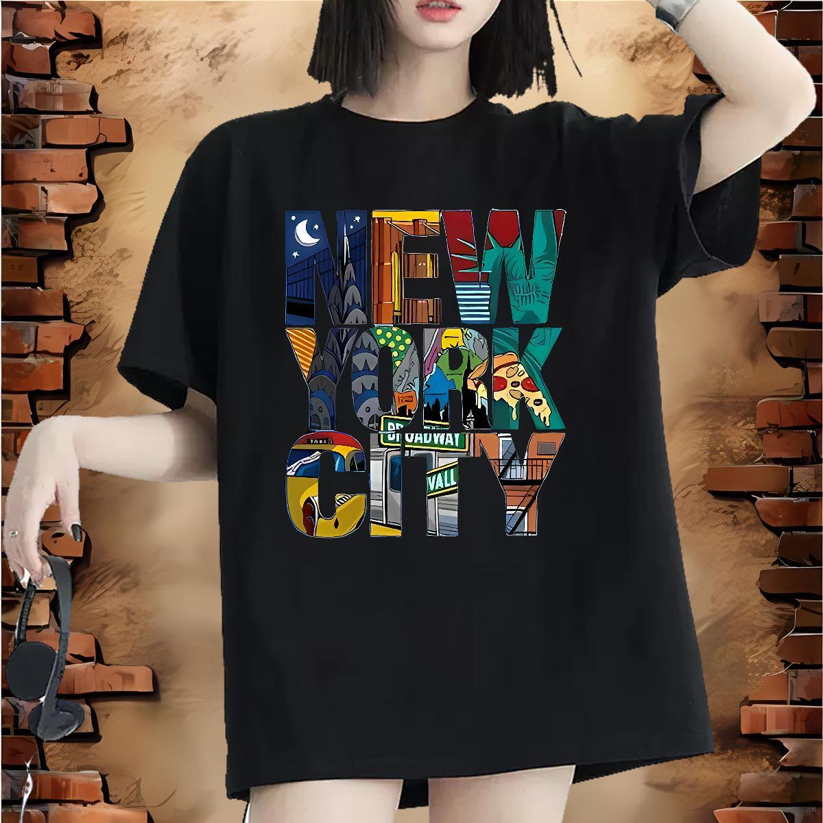 Popular Woman Tshirt 230g 100% Cotton New York Summer Casual Woman T Shirts Breathable Soft Black Oversized Tees