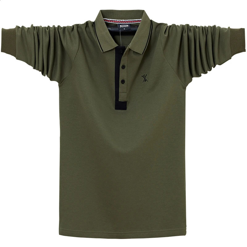 Autumn Spring Mens Solid Polo Shirt Lapel Long-sleeved Polos Shirt Button Collar Fashion Thick Shirt Casual Loose Tops 6XL 240824