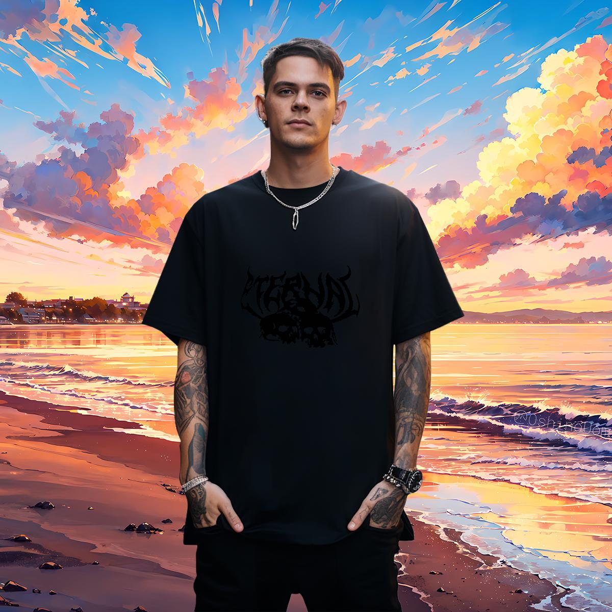 Soft T-Shirts 100% Cotton 230g skull Street Wear Custom Print Oversized Breathable Crew Neck Tshirts Customized Clothes