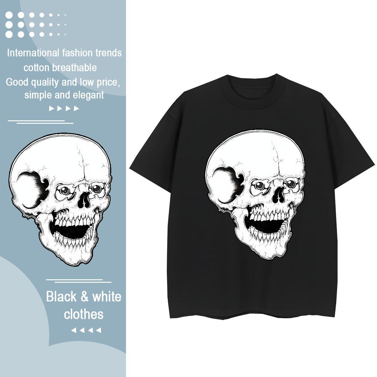 Loose Fit Man T Shirts 230g Pure Cotton monster Spring Summer DIY Printed Crew Neck Breathable Men Tees 2024 DIY Tops Shirt