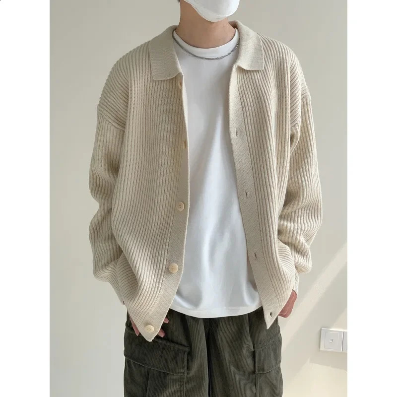 Korean style solid color loose thickened sweater autumn and winter coat mens lazy wind Harajuku casual fashion knitted cardigan 240824