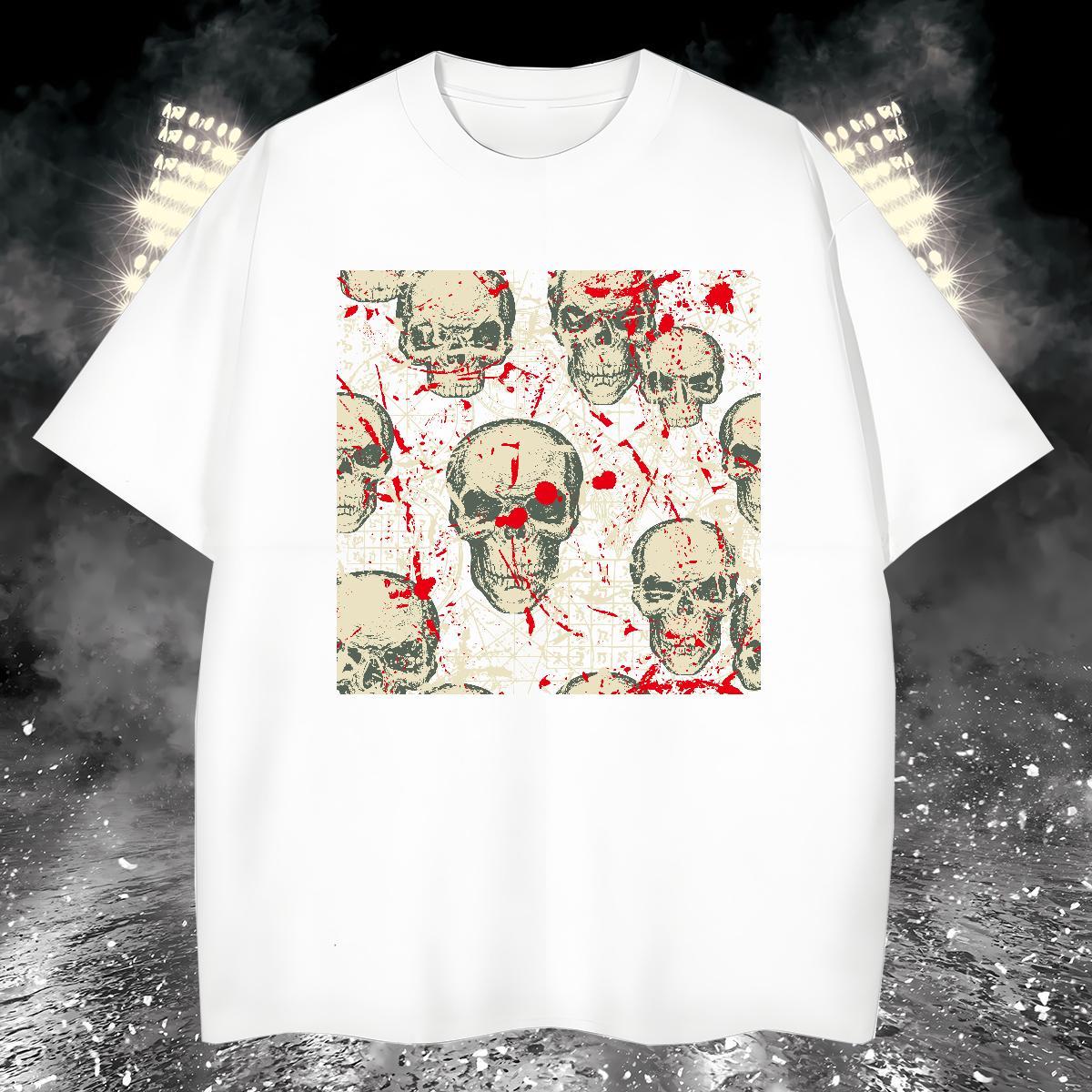 Free Shipping Man T Shirts 100% Cotton 230g skull Daily Wear Black White O-Neck Short Sleeve Men Clothes T-Shirt 2024 Tee Shirt