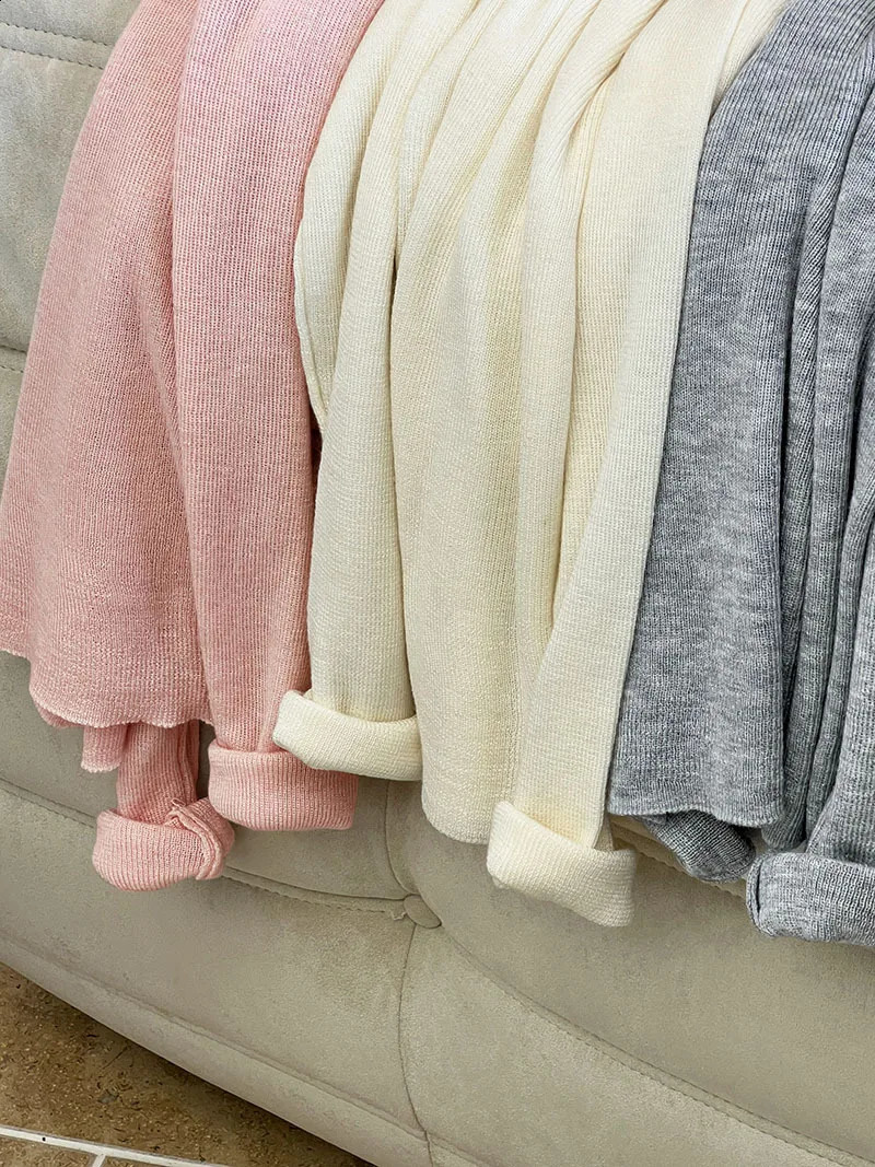 Lightweigth Off Shoulder Sweater Top Women Long Sleeve Knitted Shirt for Spring Pink Grey Beige Black Outfit 240824