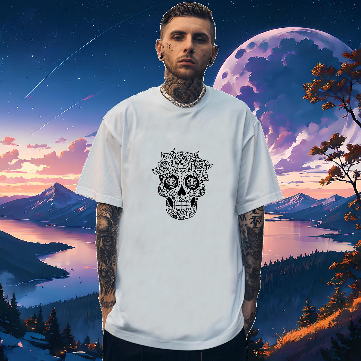 Free Shipping T Shirts Men 230g Cotton skull Sport Oversized 4XL Pure Cotton Men Tshirts Stylist Tops Shirt