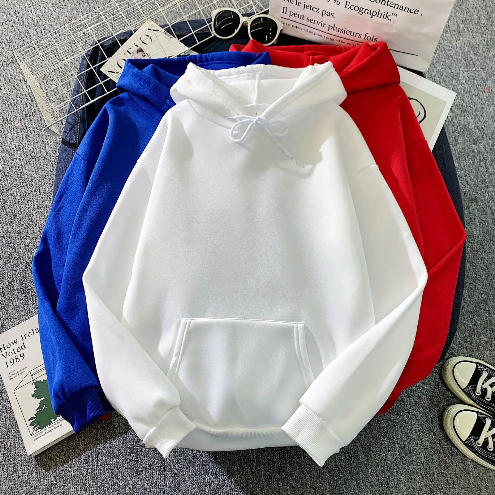 Spring Fashion Streetwear Hoodie Plain Sweatshirt Solid Color Long Sleeve Tracksuit Hoodie Sweatshirts Women Pullover Warm Tops 240824