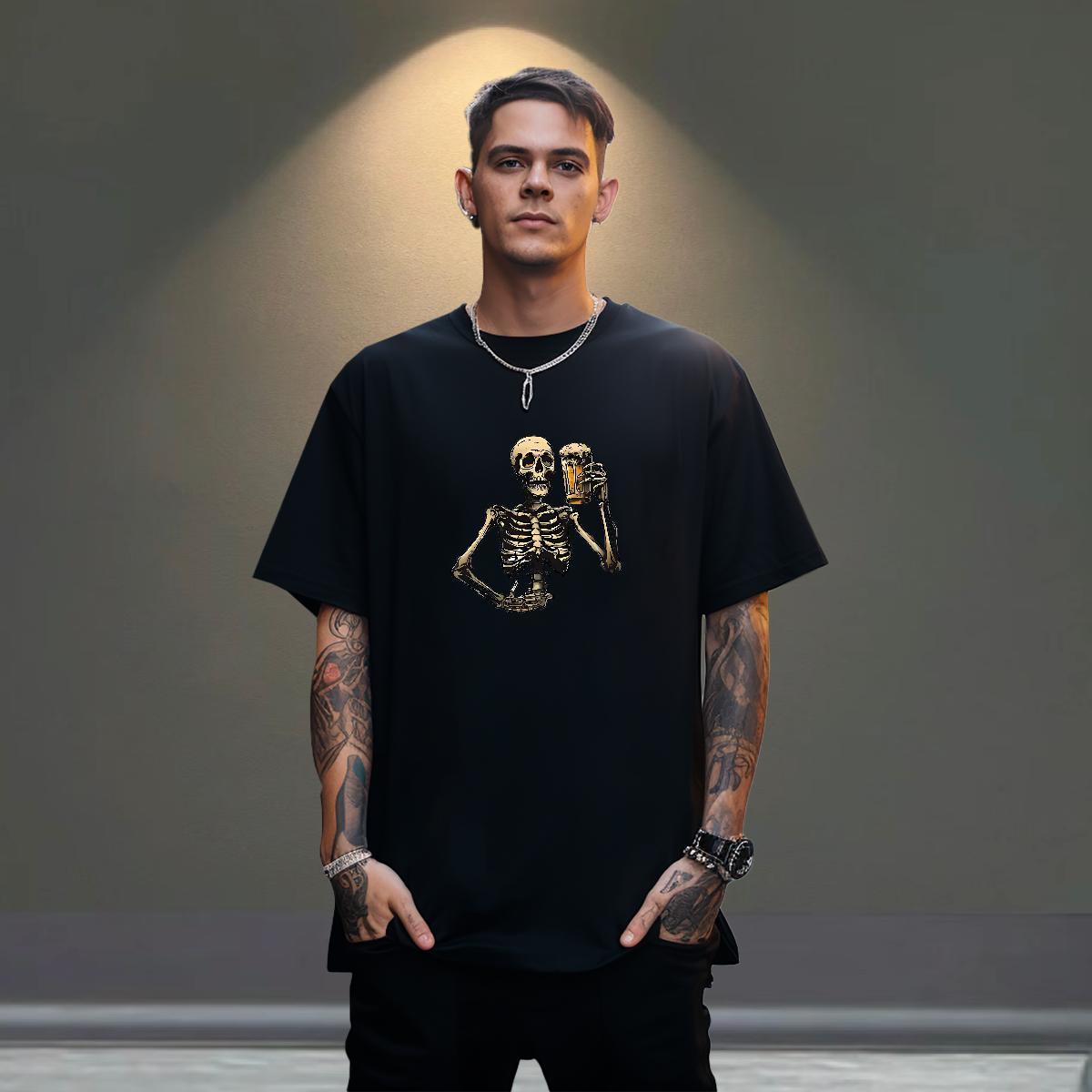Loose Fit Man T Shirts 230g Cotton skull Spring Summer Custom Print Oversized Breathable Short Sleeve Men Tees Customized Clothes