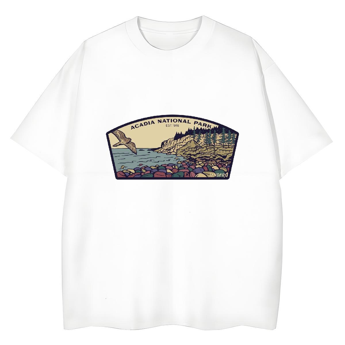 Classic Men T Shirts 230g Pure Cotton mountains High Street Hip Hop Graphic Breathable Short Sleeve Men Tops Tees New Designer Tee Shirt