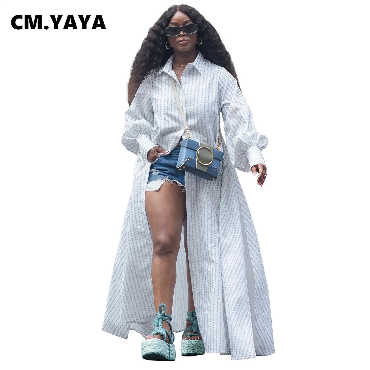 CM.YAYA retro plus size womens single chest long sleeved shirt dress autumn street fashion long skirt vest 240824