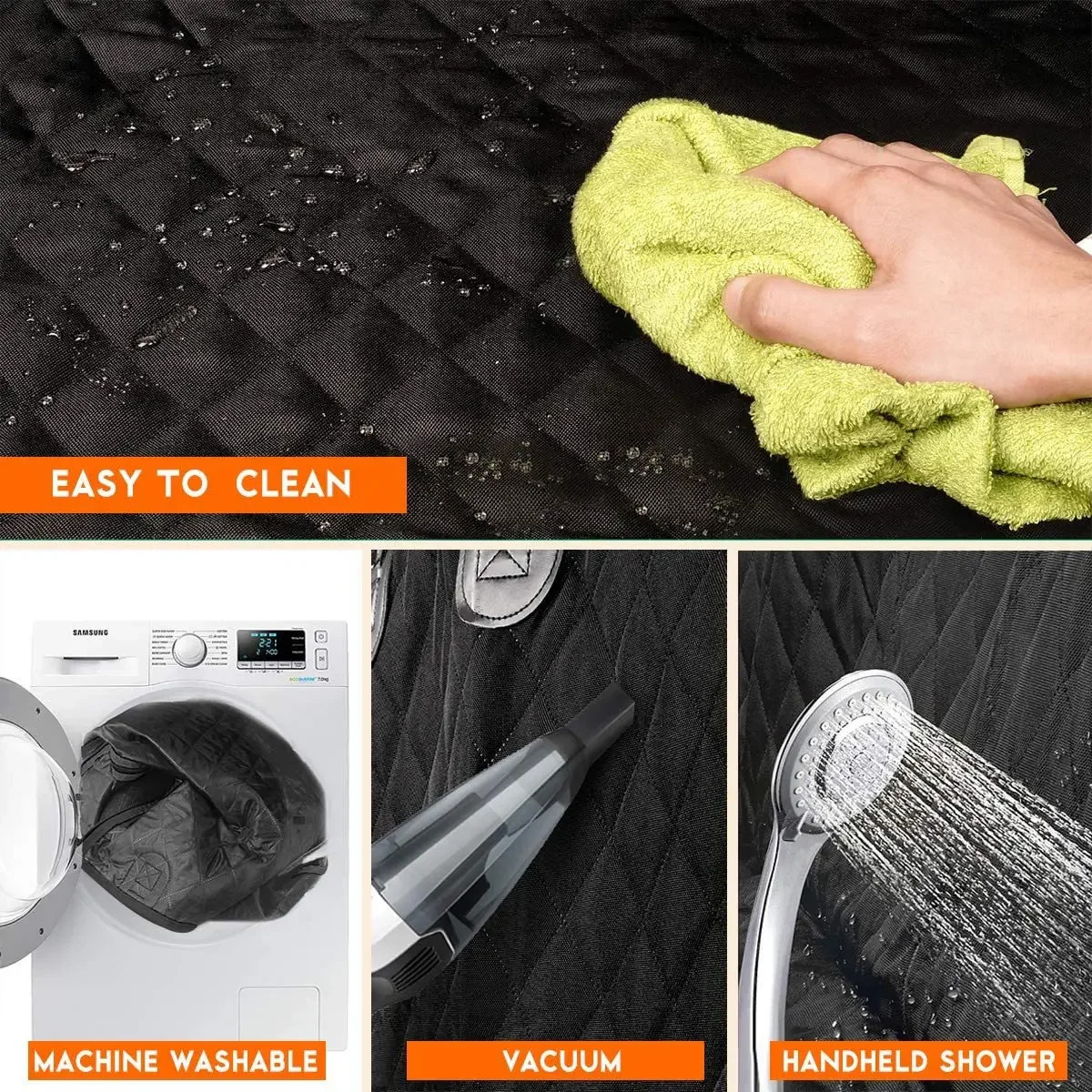 Dog car rear seat protective cover waterproof and dustproof pet seat cover black shoulder strap hanger pet travel mat 240824 ww