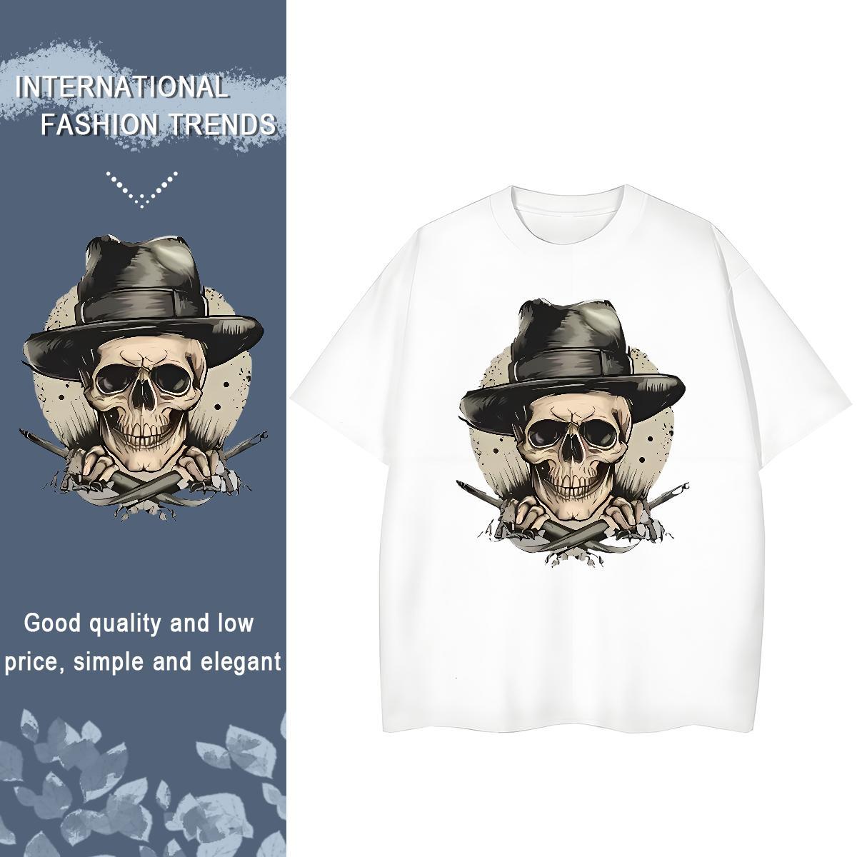 TOP Quality T Shirts Men 100% Cotton 230g skull Spring Summer Plus Size Cartoon Breathable Crew Neck Men Tops Tees Classic Clothes