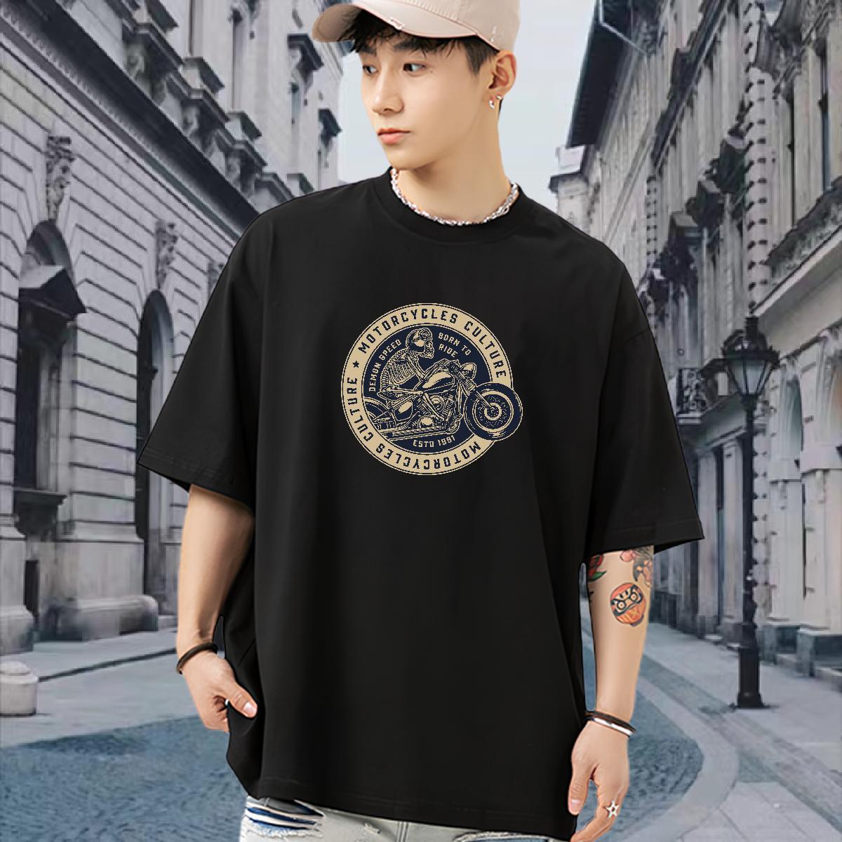 Loose Man T Shirts 230g Cotton skull Hip Hop Custom Print Plus Size O-Neck Short Sleeve Tshirt for Man Woman Designer Fashion Tees