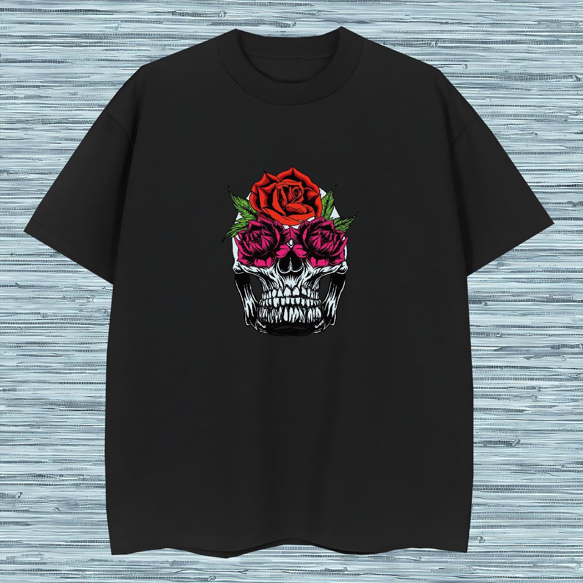 Popular T-Shirts 230g Cotton skull Daily Wear Black White Short Sleeve O-Neck Tshirts Classic Casual Tee Shirt