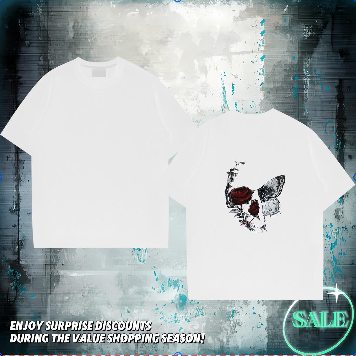 Free Shipping Mens T Shirts 100% Cotton 230g skull Casual Daily Wear Floral Print Breathable Short Sleeve Couples T Shirts Factory Direct Tee Shirt