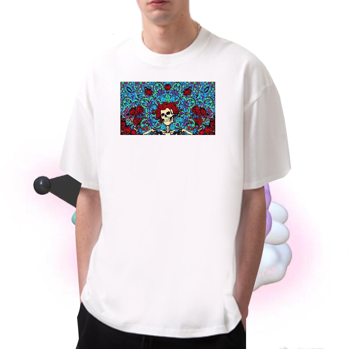 Loose T-Shirts for Men 100% Cotton 230g skull High Street Hip Hop Custom Cartoon Short Sleeve O-Neck Men Clothes T-Shirt Designer Tops