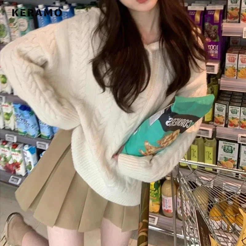 Winter Casual Knitting Long Sleeve Round Neck Hooded Pullovers For Women Vintage Solid Color Knitwear Sweater Retro Top 240824