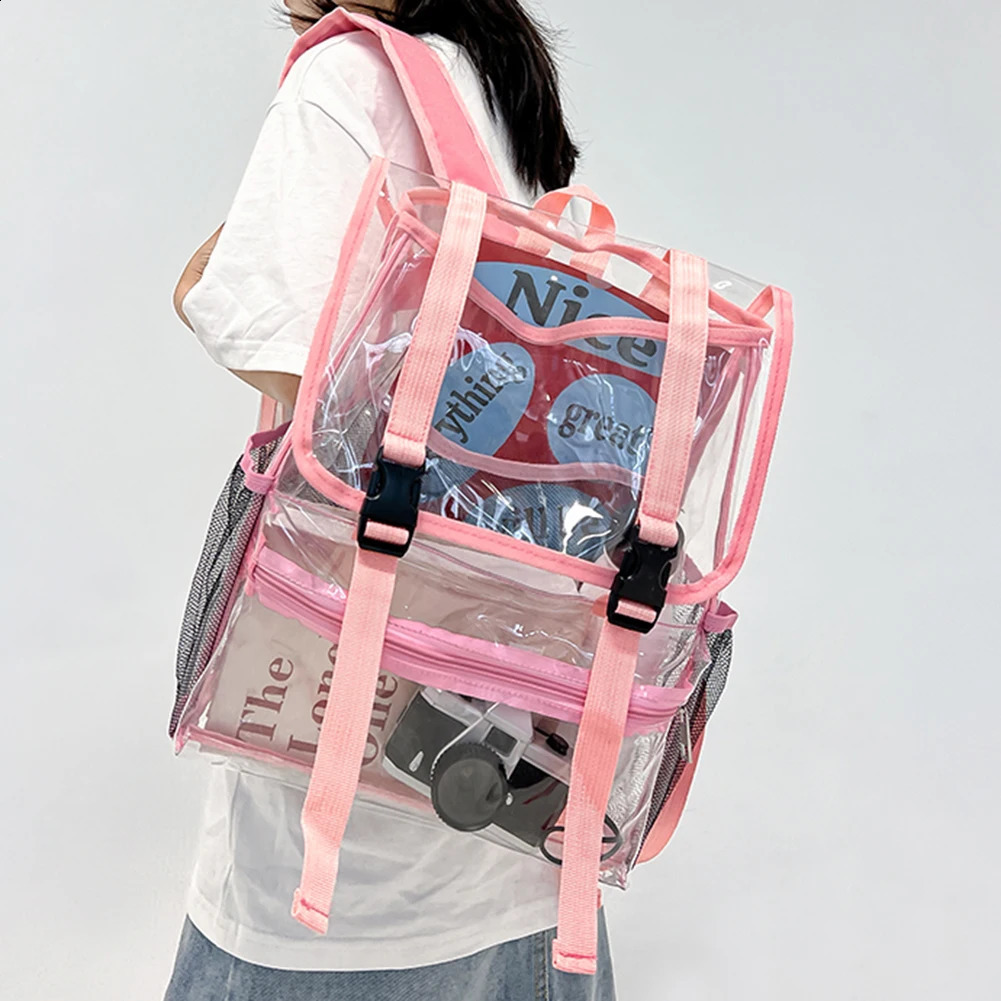 Transparent PVC College Student Rucksack Fashion School Backpack Waterproof Large Capacity See Through Solid Clear Bag for Women 240824