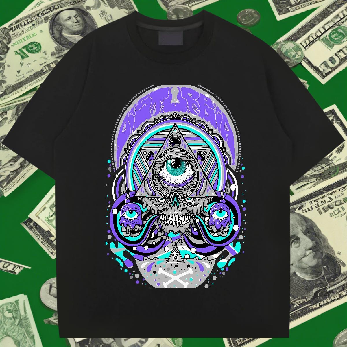 Loose T Shirts Men 230g 100% Cotton eye of the devil Spring Summer Oversized Short Sleeve O-Neck Men Clothes T-Shirt Classic Tops Shirt