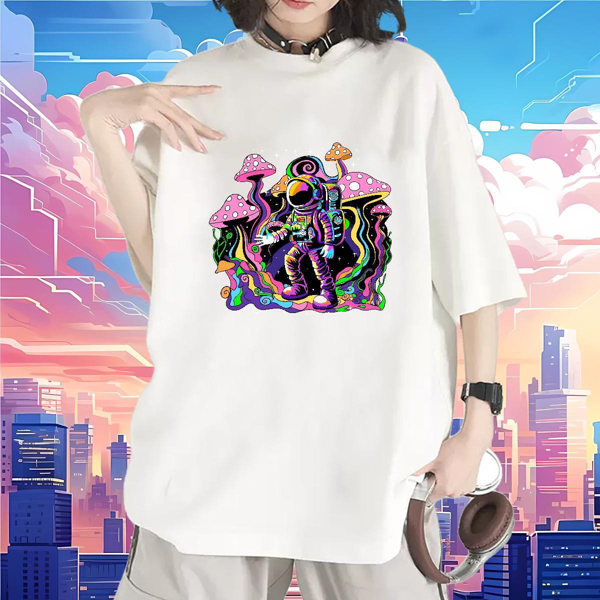Wholesale Womens Tshirts 230g Pure Cotton planet Casual Daily Wear Woman T Shirts Breathable Short Sleeve Custom Printed Clothes