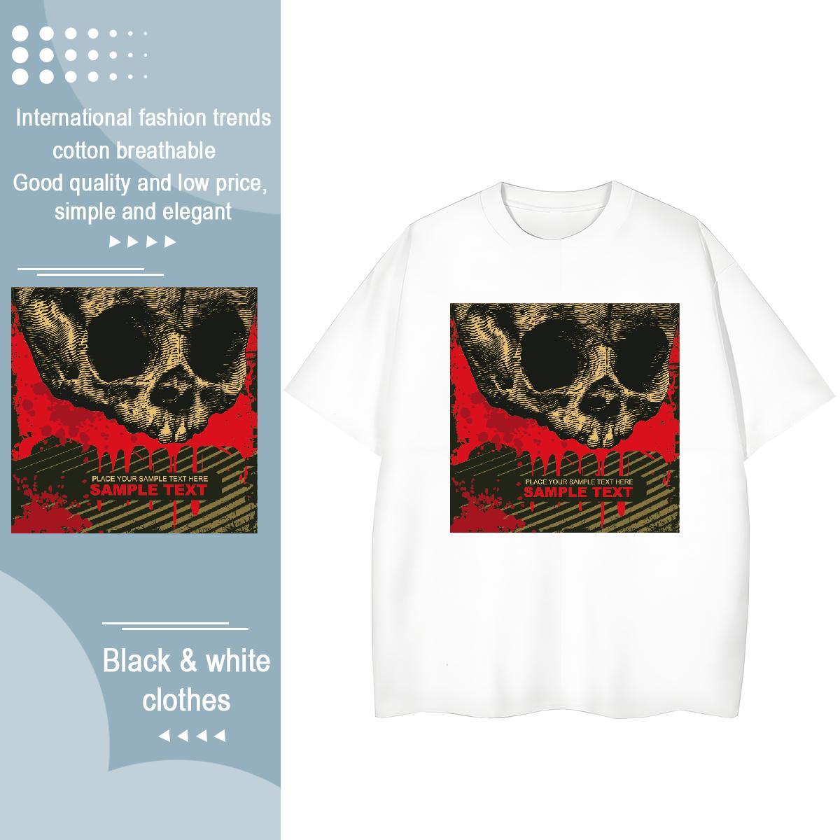 Comfortable Women Tees 230g Pure Cotton scary Street Womens T Shirts Round Neck Short Sleeve Black White Top Shirts