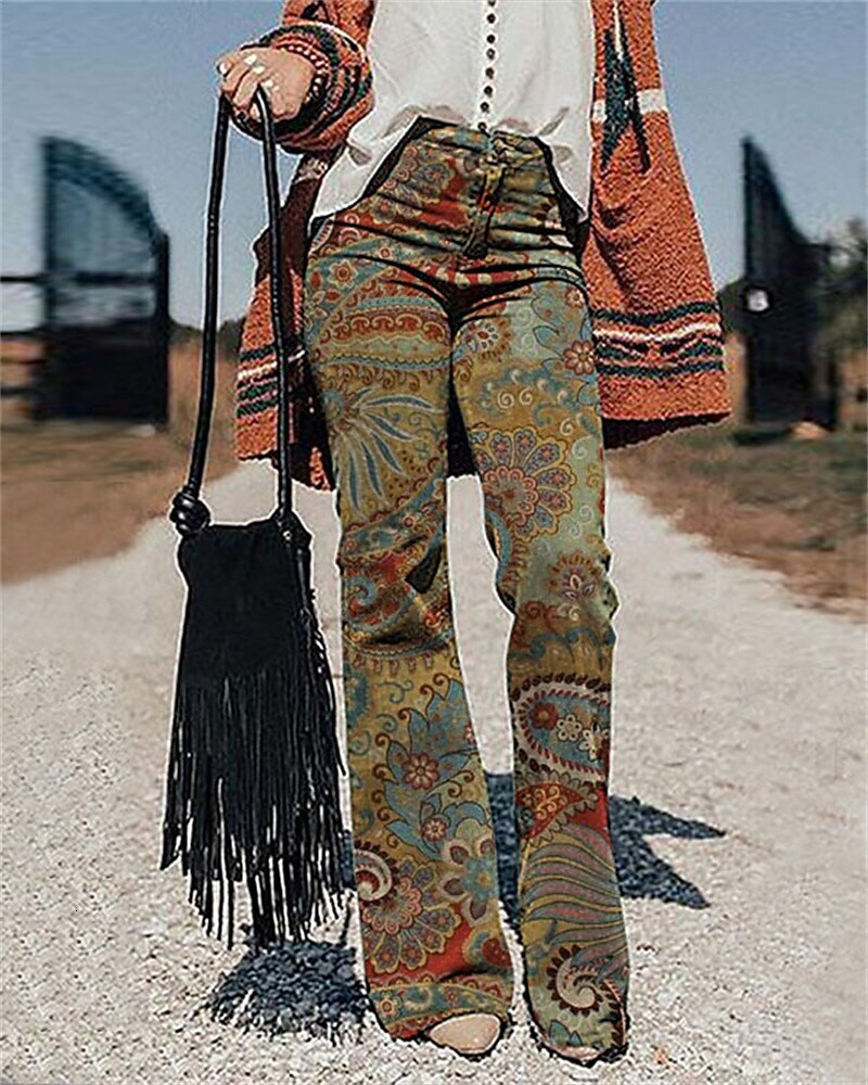 New Womens Pants 3d Printed Wide Leg Pants Loose Casual Pants with Side Pockets Flared Pants