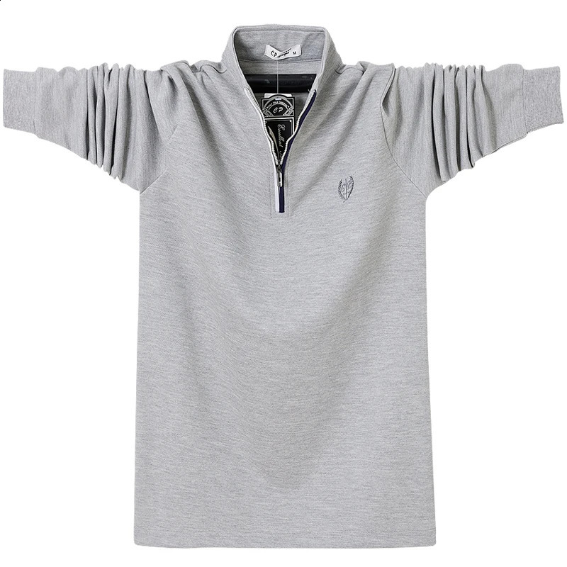 Fashion Solid Polo Shirt Men Korean Fashion Embroidery Long Sleeve Casual Fit Slim Mens Polo Shirt Zipper Collar Tops 6XL 240824