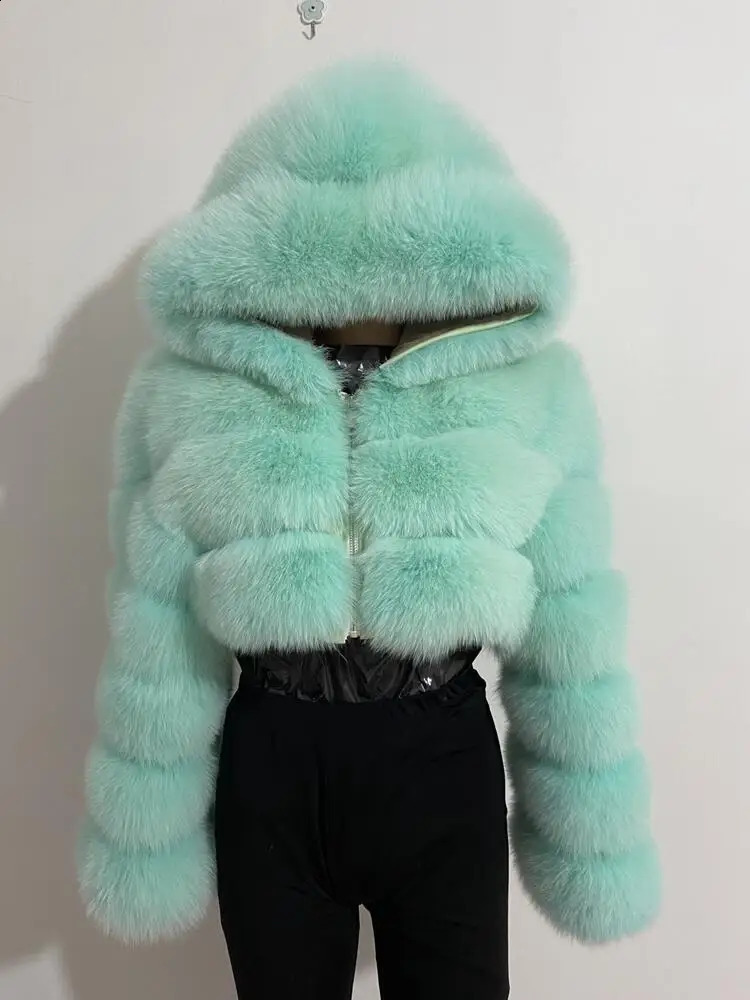 BEIZIRU Winter Womens Genuine Fox Fur Coat Hooded Red Silver Raccoon Zipper Top y Natural Girls Jacket 240824