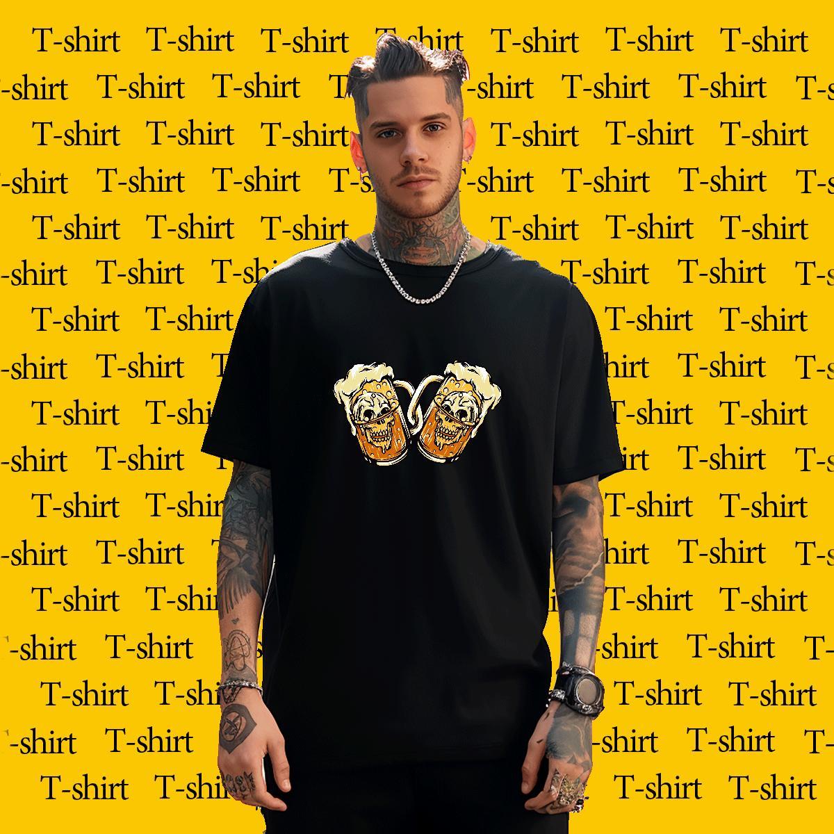 Cool Design T Shirt For Man 230g Pure Cotton skull Daily Wear Cartoon Print Breathable Crew Neck Men Tops Tees Designer Tshirts