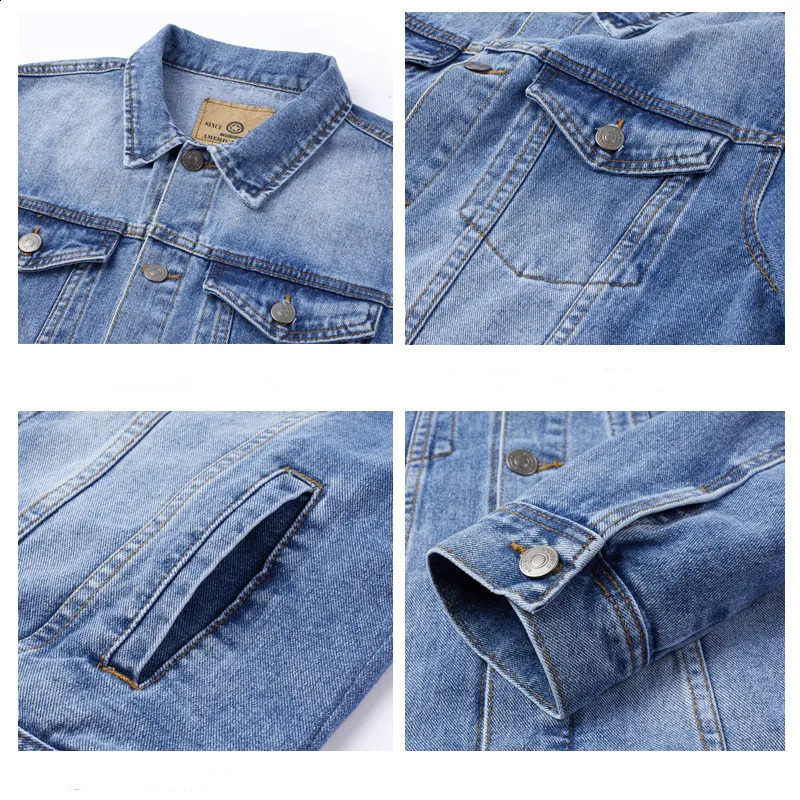 Mens denim jacket in spring and autumn multi pocket mens casual cotton young fashion trend freight clothing 240824