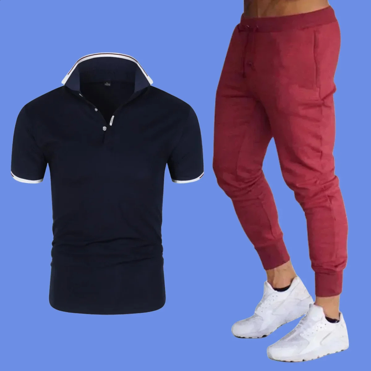 Summer Casual Fashion Short sleeved Polo Thin Pants Business Casual Mens 2-piece Set Mens Sports Pants Tracksuit 240824 - view 3