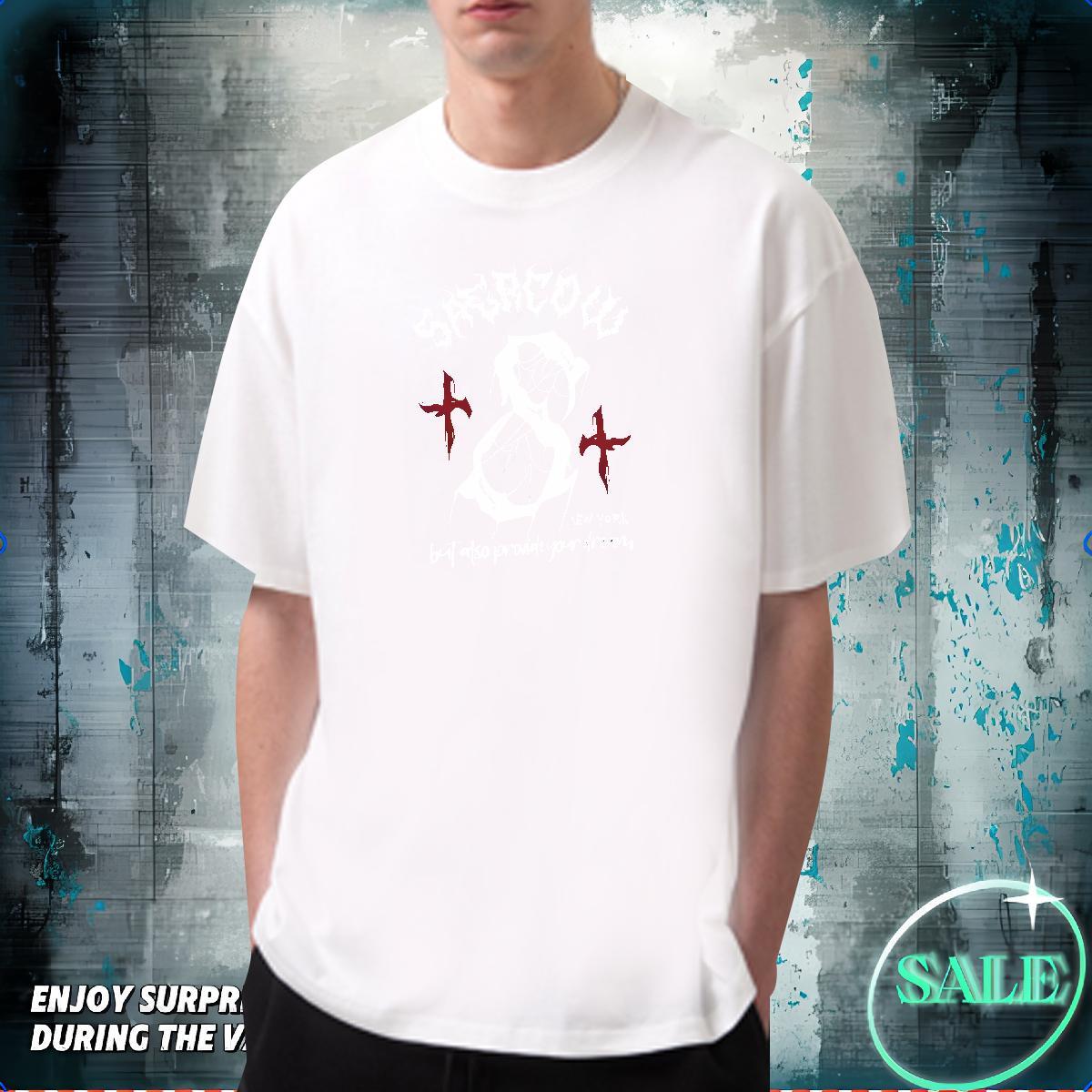 Wholesale Men T Shirts 100% Cotton 230g The Cross Hip Hop DIY Short Sleeve Soft Tshirts Brand Tops