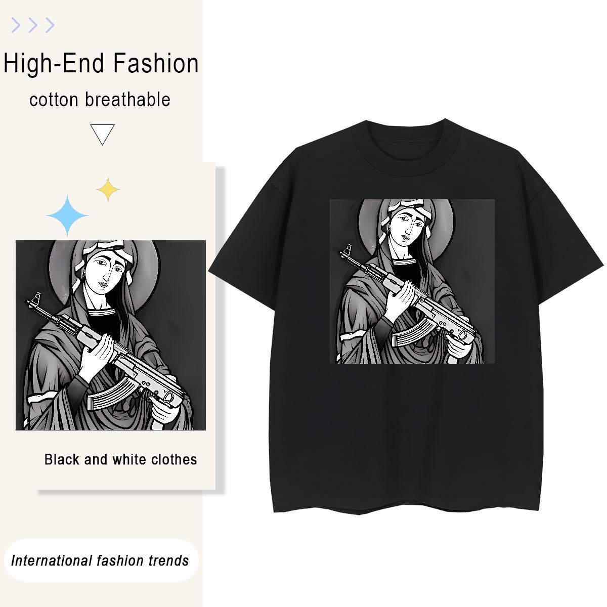 Unisex Tshirt for Man Woman 100% Cotton 230g nun Street Casual Womens T Shirts Breathable Crew Neck Plus Size Custom Top Shirts