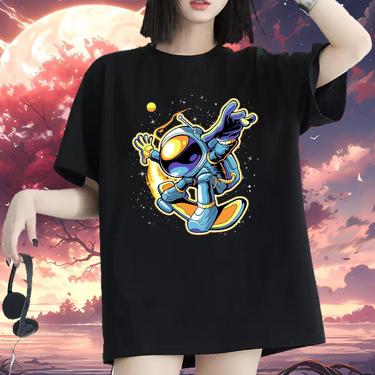 Wholesale Woman Tshirt 100% Cotton 230g cosmonaut Summer Casual Womens T Shirts Short Sleeve O-Neck Graphic Tshirts